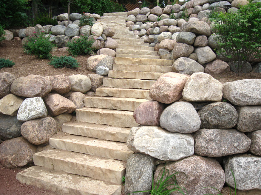 Boulder and stone steps